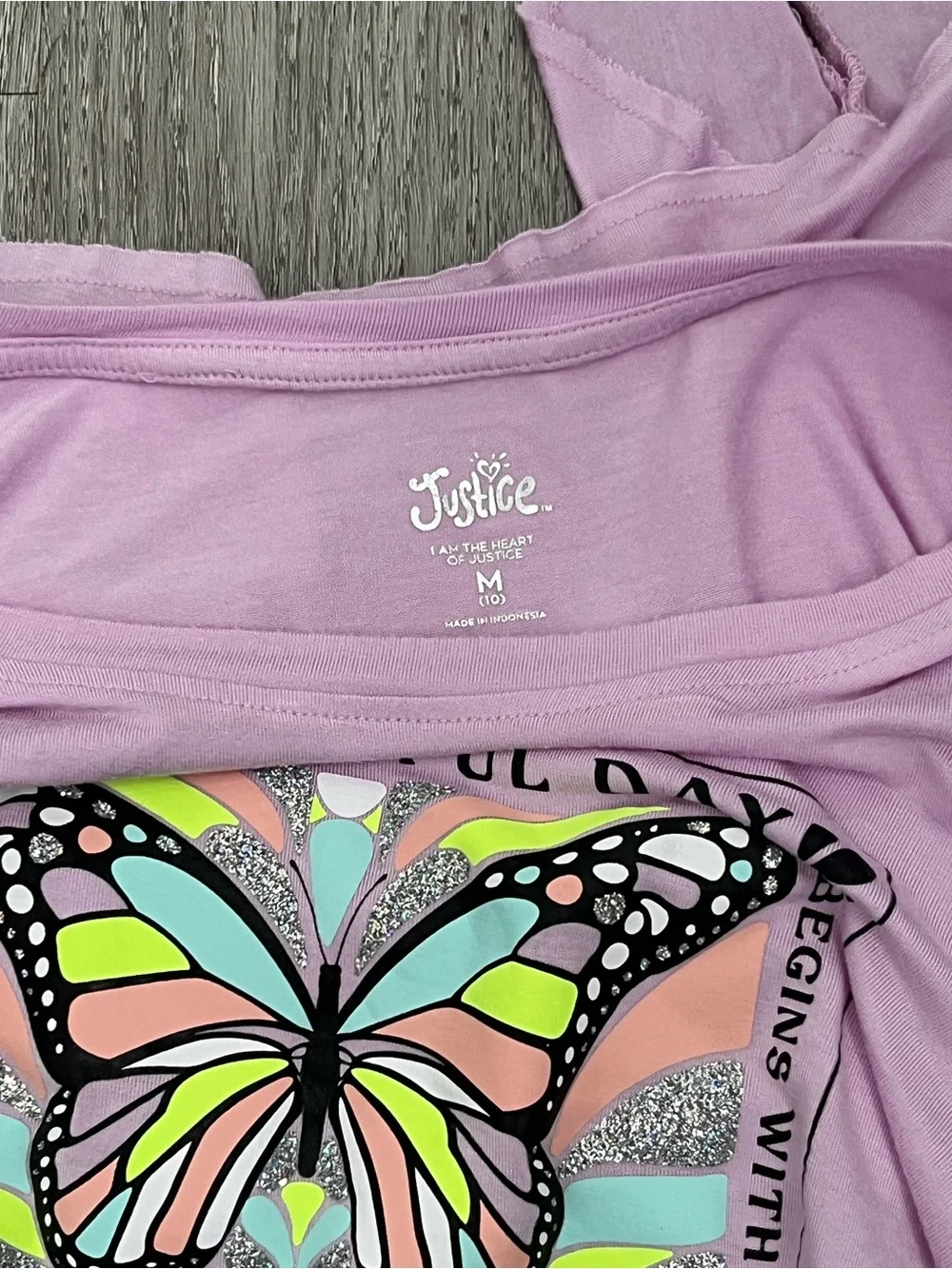 💖💖 Justice Girls M 10 Purple Butterfly Graphic Long Sleeve Ruffle Top